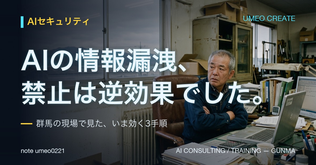AIの情報漏洩対策、禁止は逆効果｜群馬の現場で見た3手順