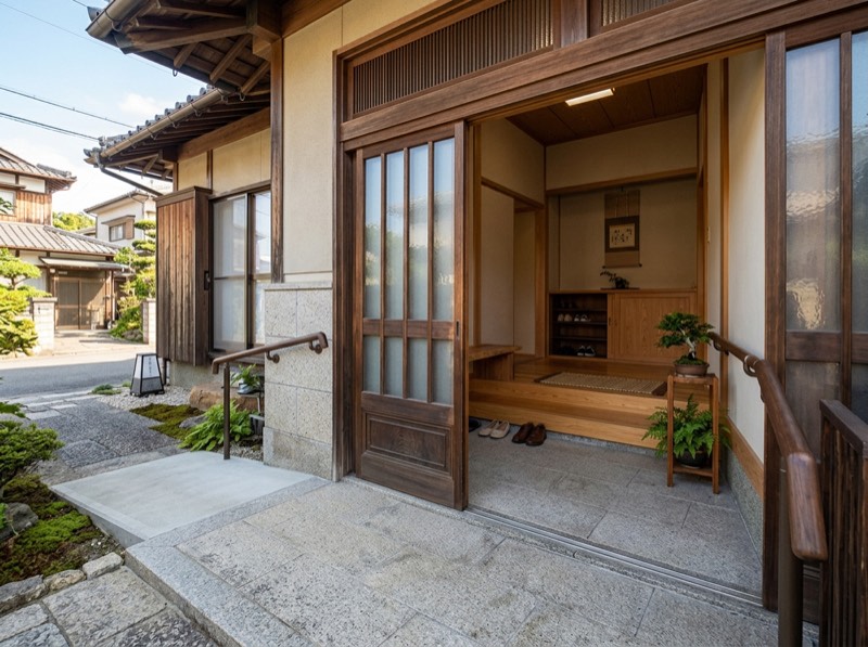 手すりを付け、段差をなくした玄関